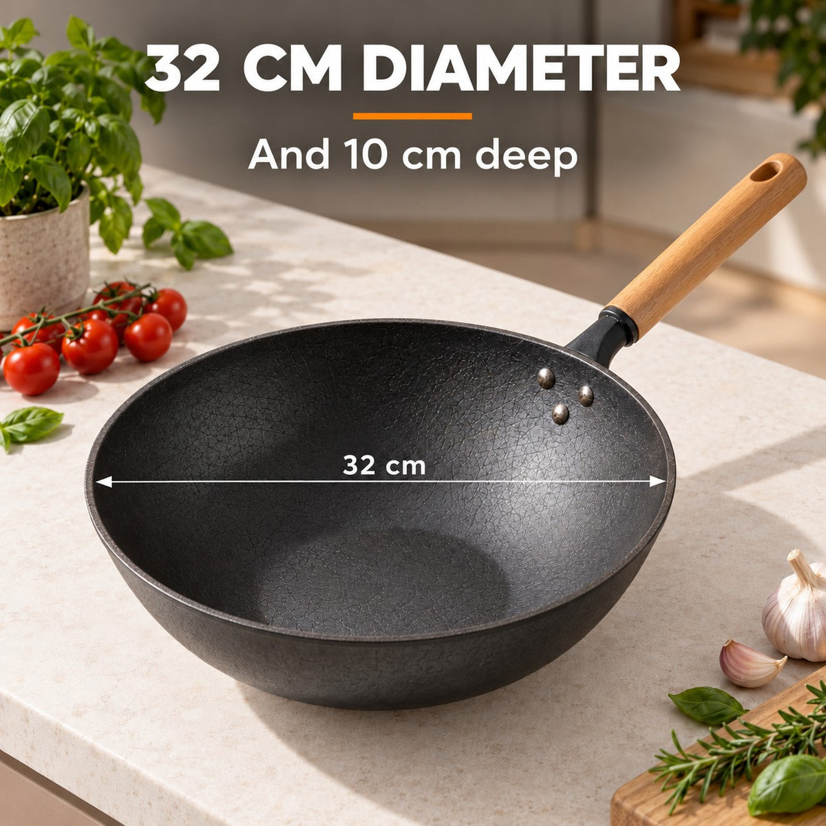 32 cm wok, 32 CM DIAMETER: And 10 cm deep