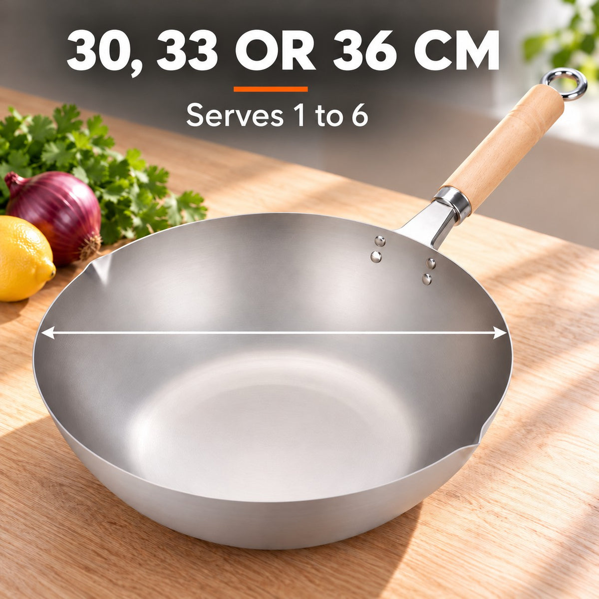 The Pokao Non Stick Wok, 30, 33 OR 36 CM: Serves 1 to 6