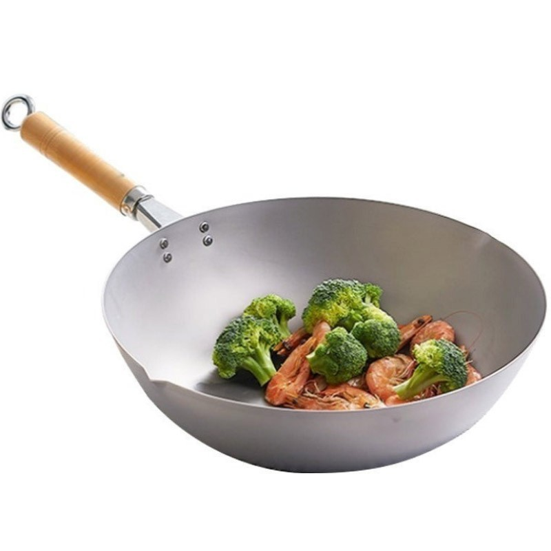 Pokao stainless steel 36 cm non-stick wok with wooden handle