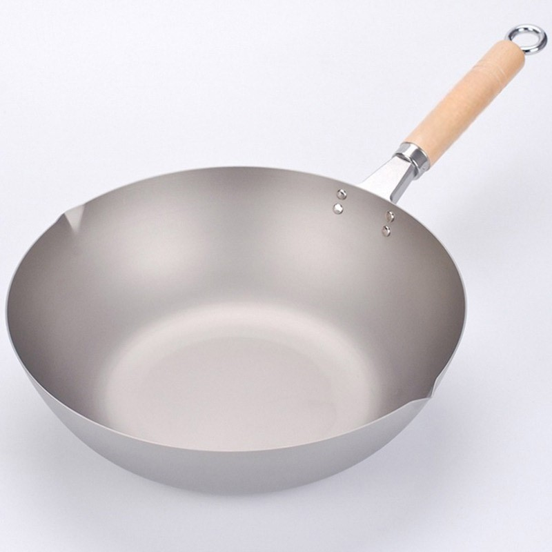 Pokao stainless steel 36 cm non-stick wok with wooden handle