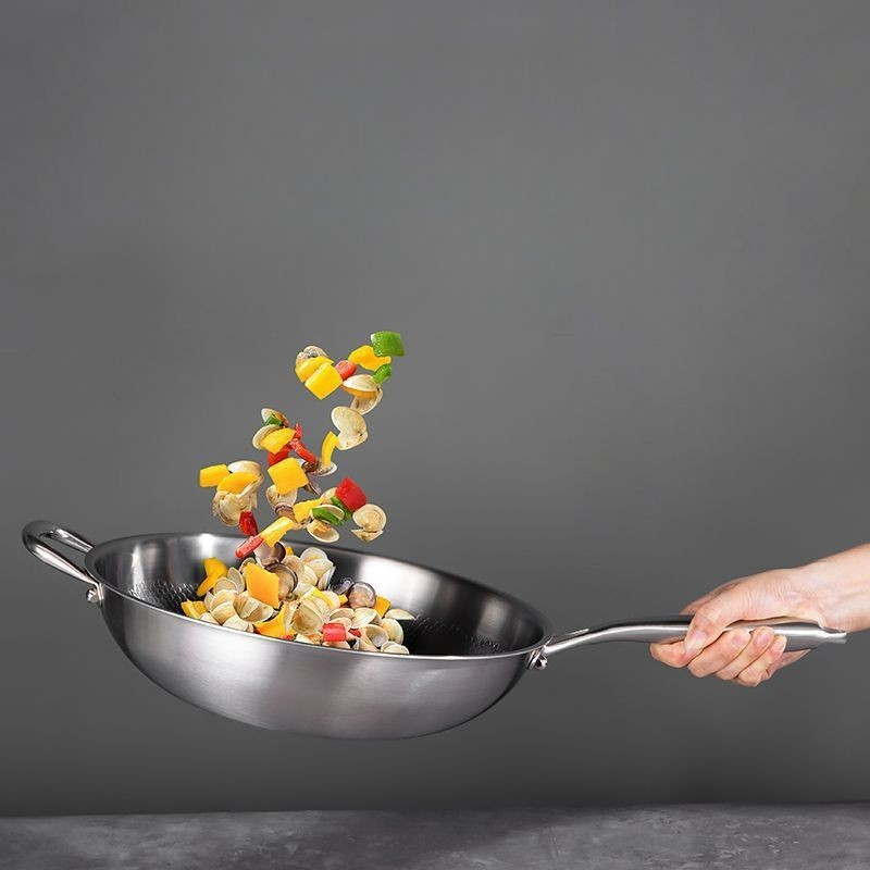 Hammered stainless steel wok