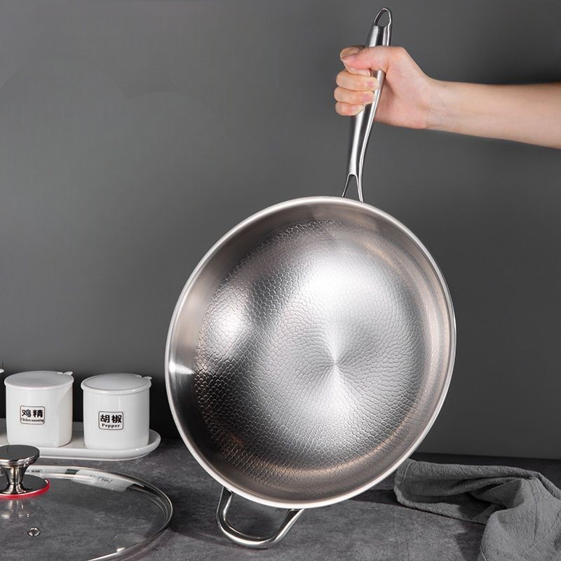Hammered stainless steel wok