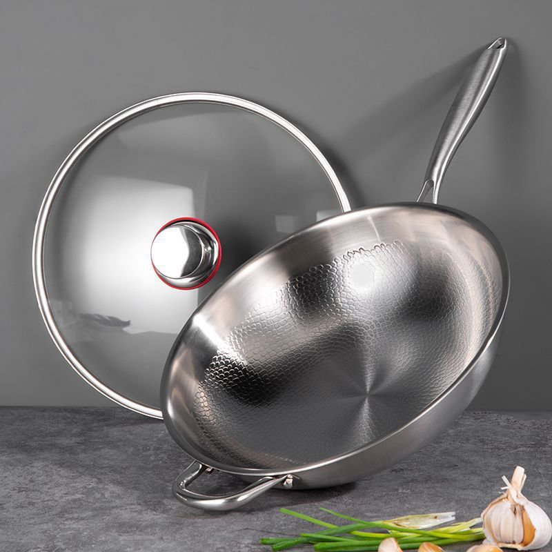Hammered stainless steel wok