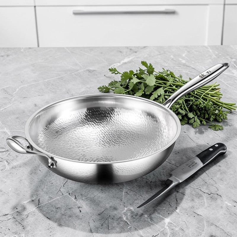 Hammered stainless steel wok
