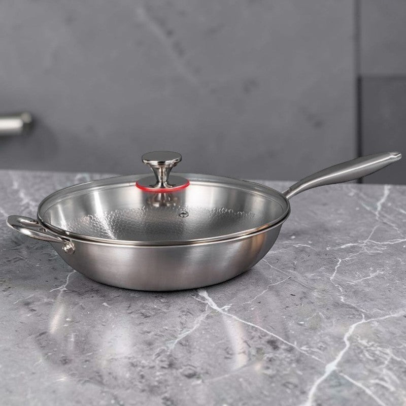 Hammered stainless steel wok