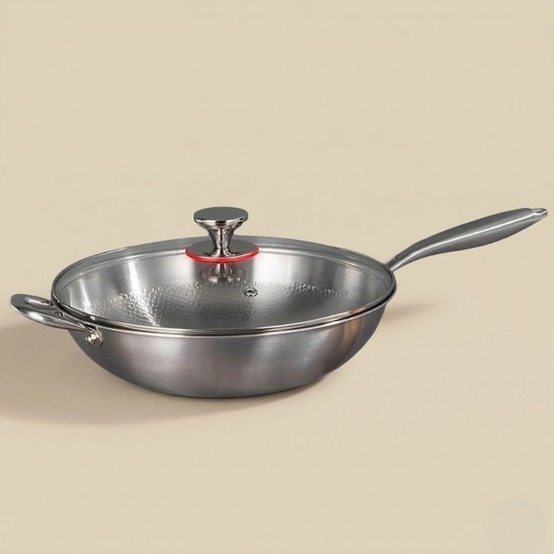 Hammered stainless steel wok