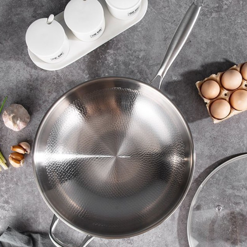 Hammered stainless steel wok