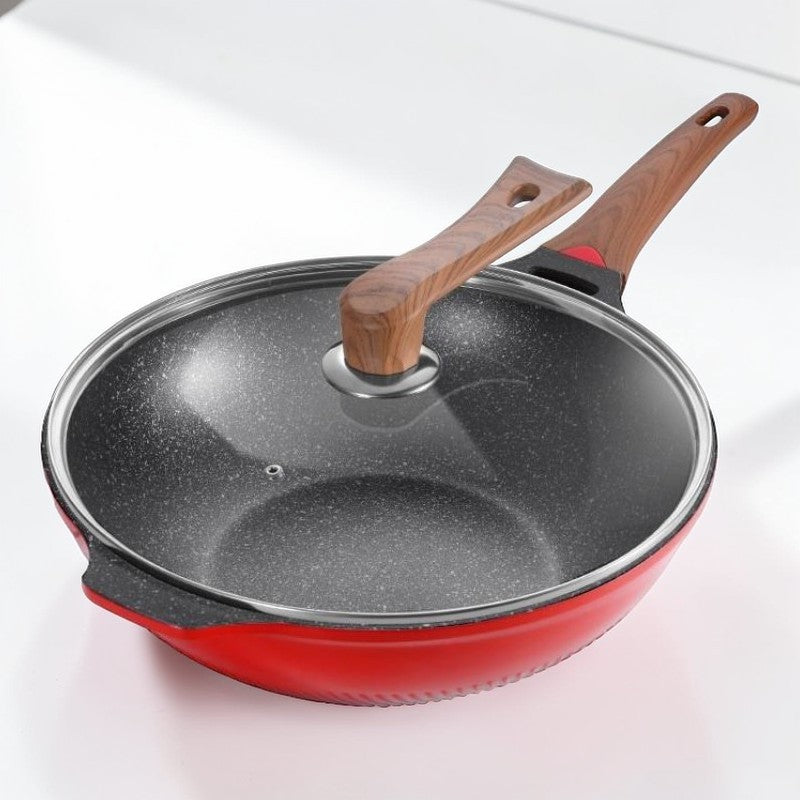Red designer wok with lid