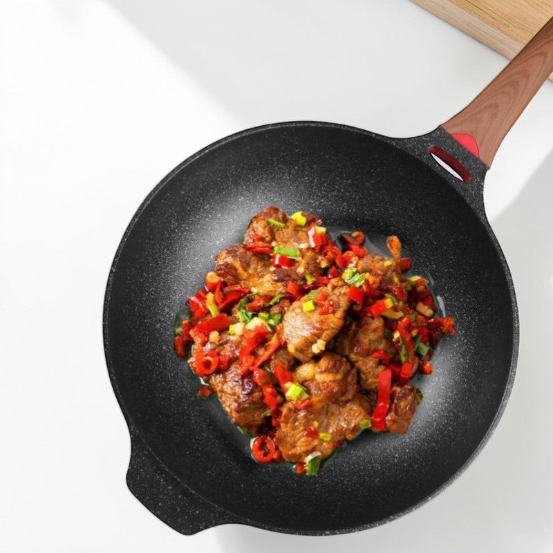 Red designer wok with lid