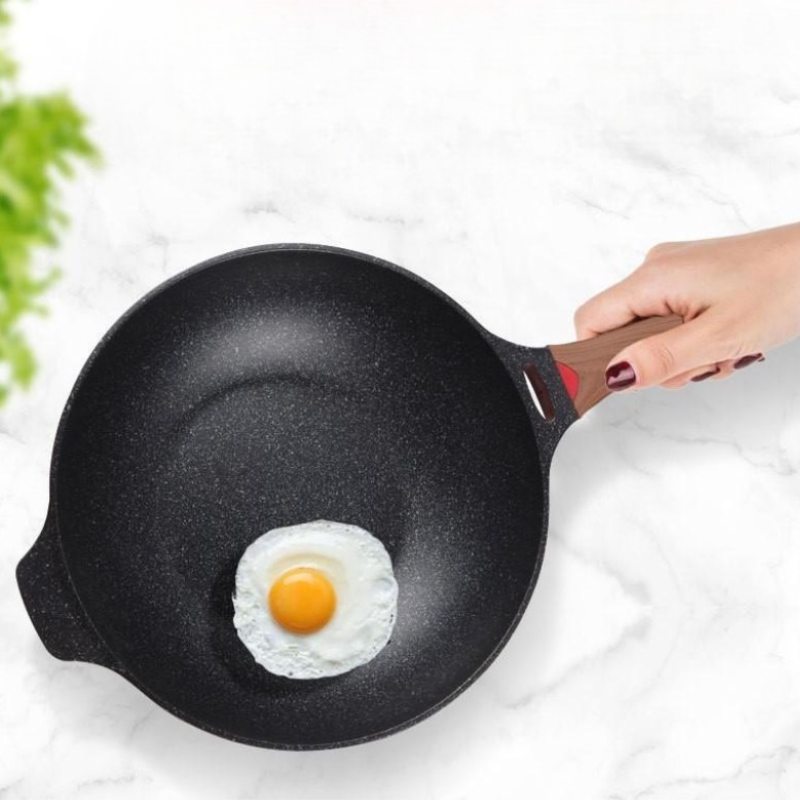 Red designer wok with lid