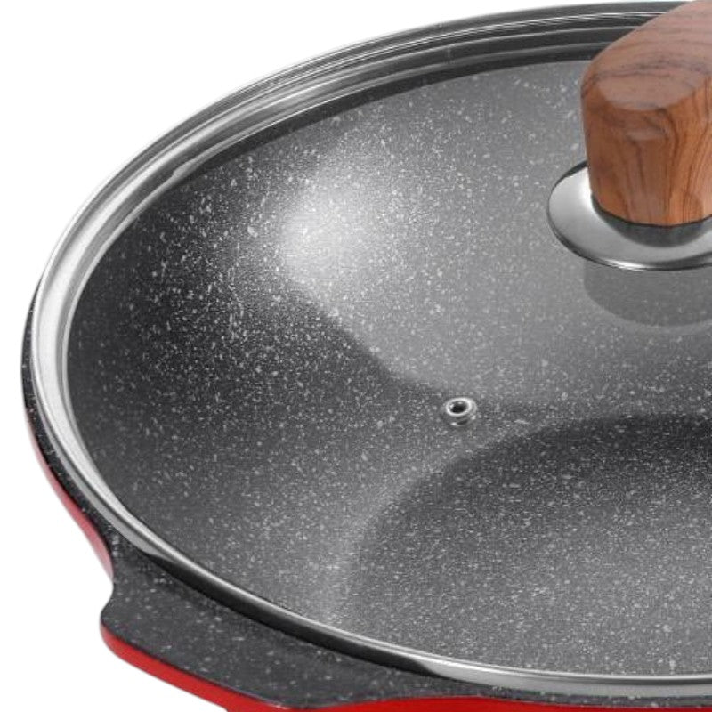 Red designer wok with lid