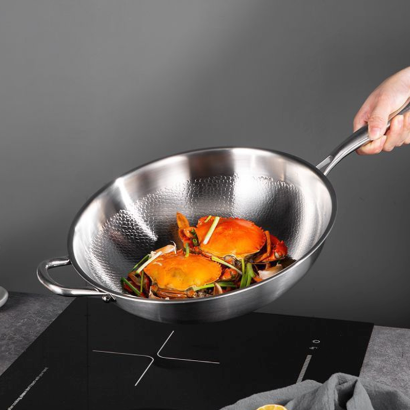 Hammered stainless steel wok