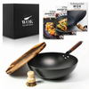 Black Edition wok set with Shirane carbon steel wok, cleaning brush and recipe books
