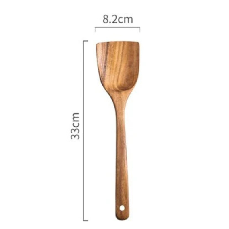 Wooden wok utensils set with spatulas and serving spoons