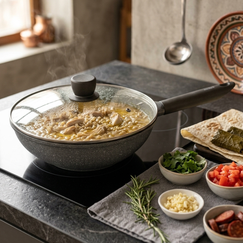 Grey non-stick wok
