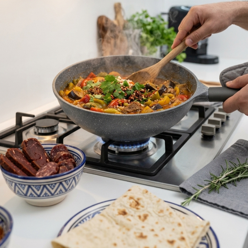 Grey non-stick wok