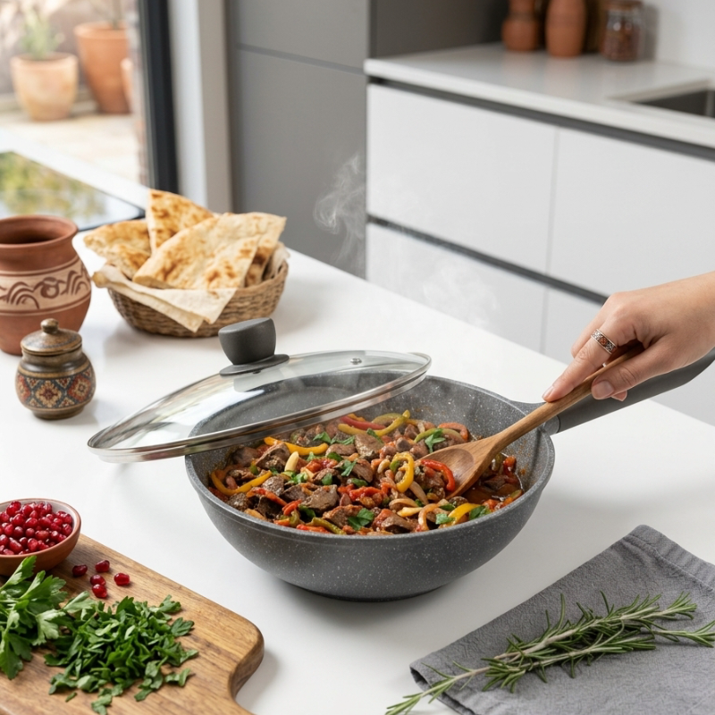 Grey non-stick wok