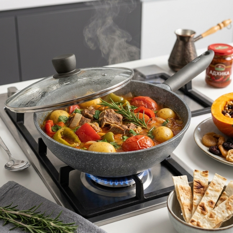 Grey non-stick wok