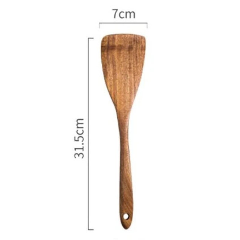 Wooden wok utensils set with spatulas and serving spoons