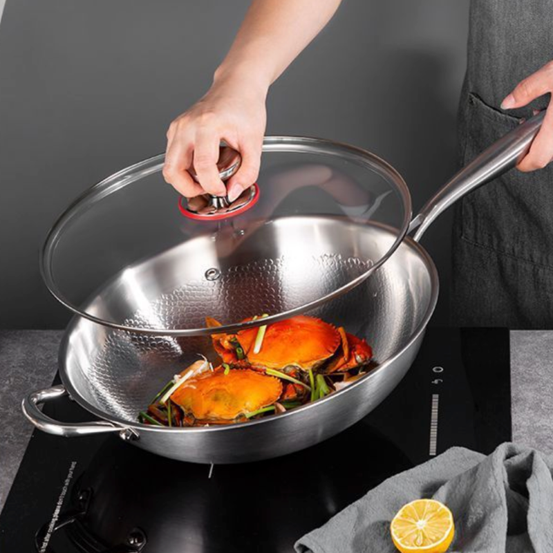 Hammered stainless steel wok