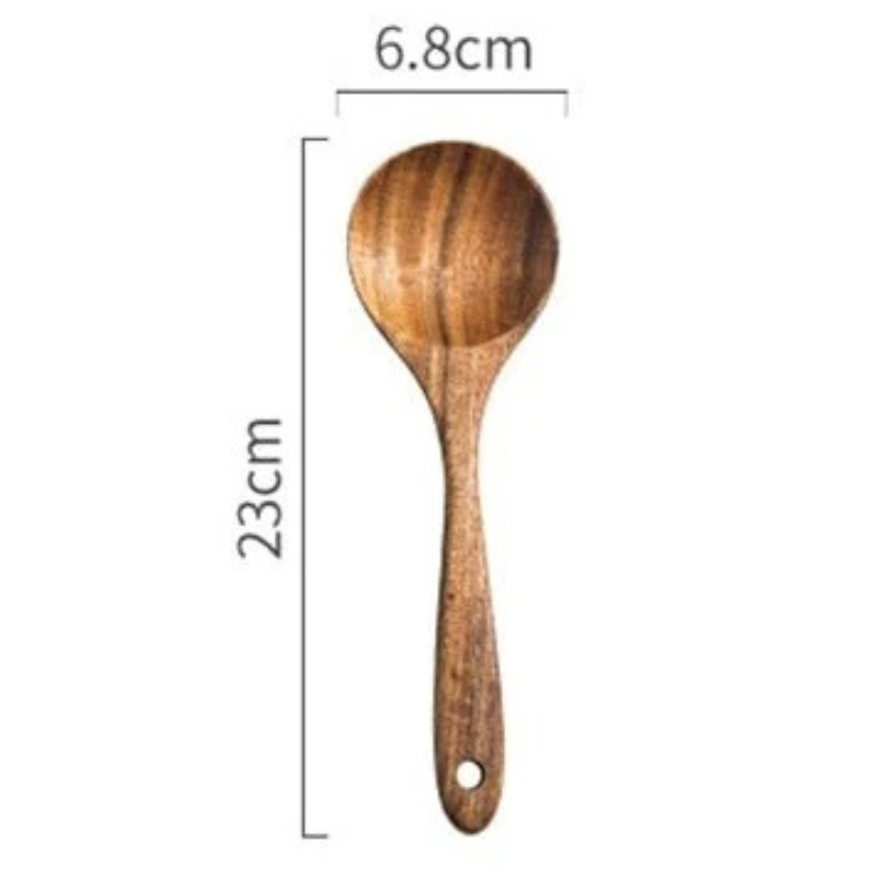 Wooden wok utensils set with spatulas and serving spoons