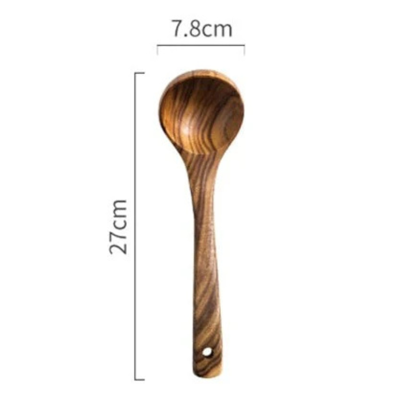 Wooden wok utensils set with spatulas and serving spoons