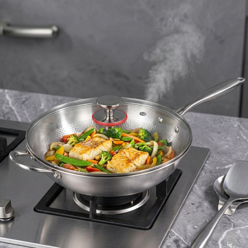 Hammered stainless steel wok