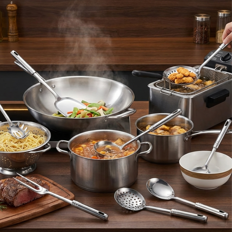 Stainless steel wok utensil set