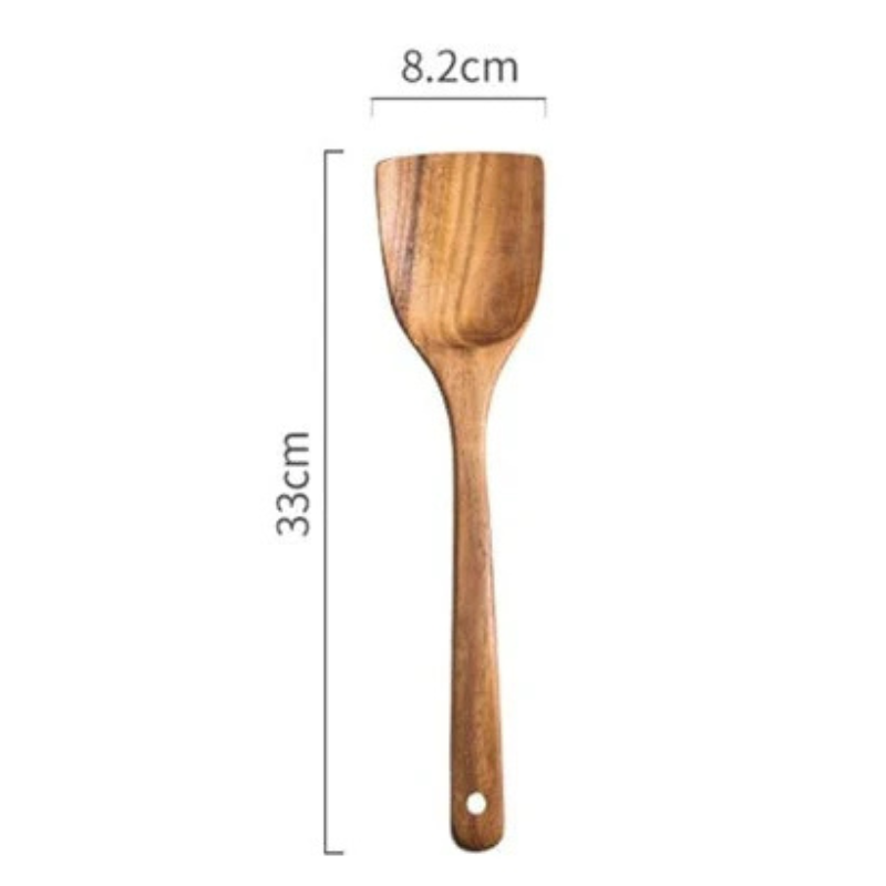 Wooden wok utensils set with spatulas and serving spoons