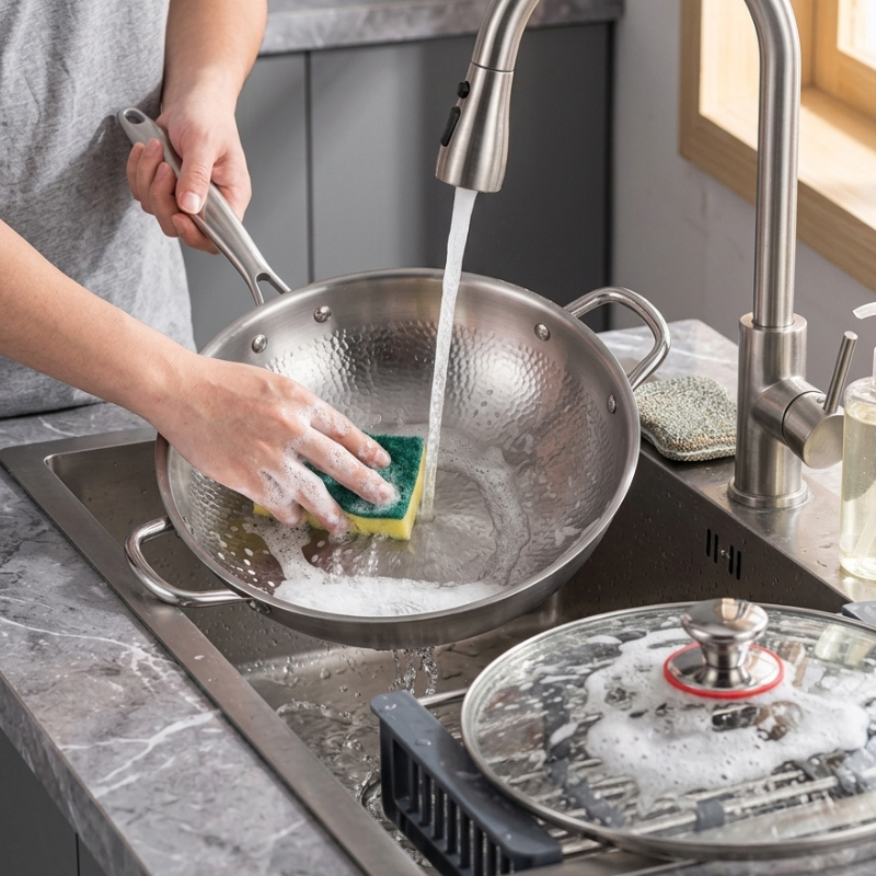 Hammered stainless steel wok