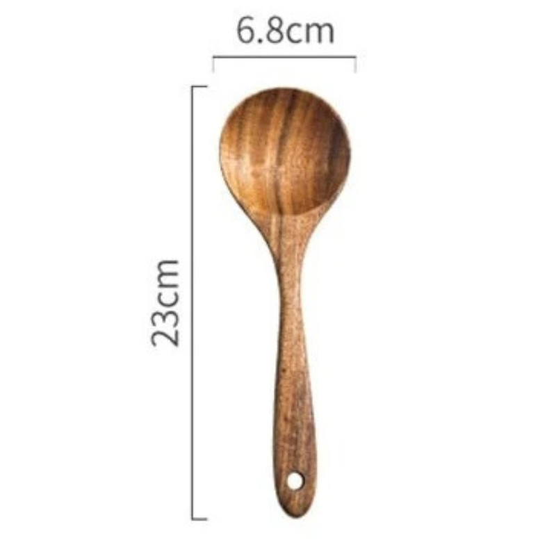 Wooden wok utensils set with spatulas and serving spoons