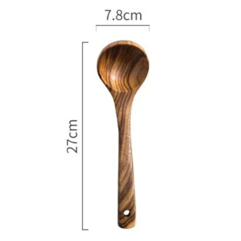 Wooden wok utensils set with spatulas and serving spoons