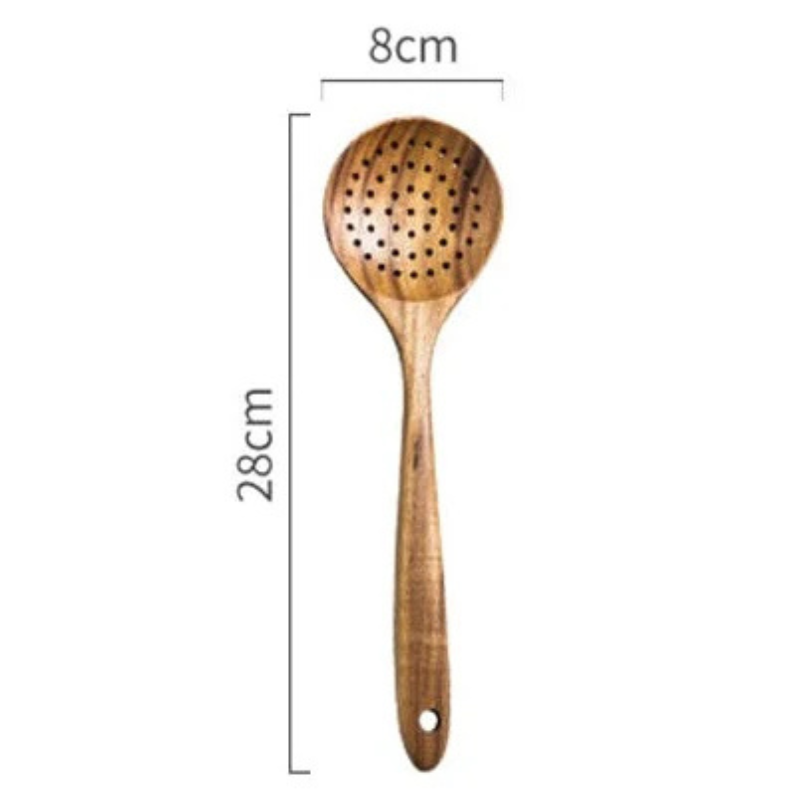 Wooden wok utensils set with spatulas and serving spoons