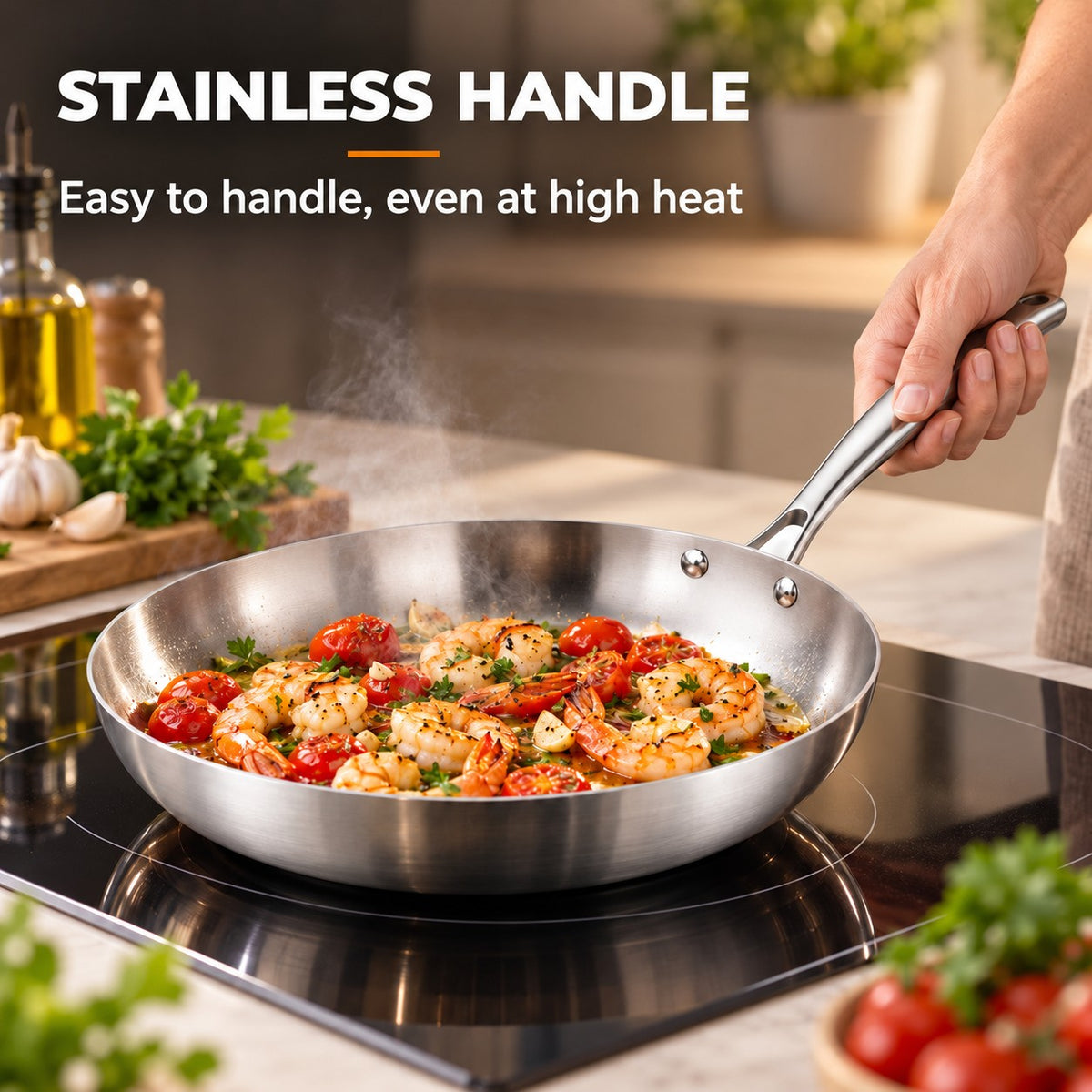 The Shari Induction Wok, STAINLESS HANDLE: Easy to handle, even at high heat