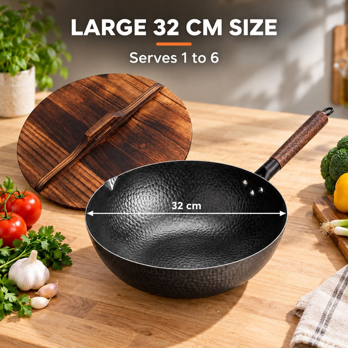 The Miguri Induction Wok, LARGE 32 CM SIZE: Serves 1 to 6