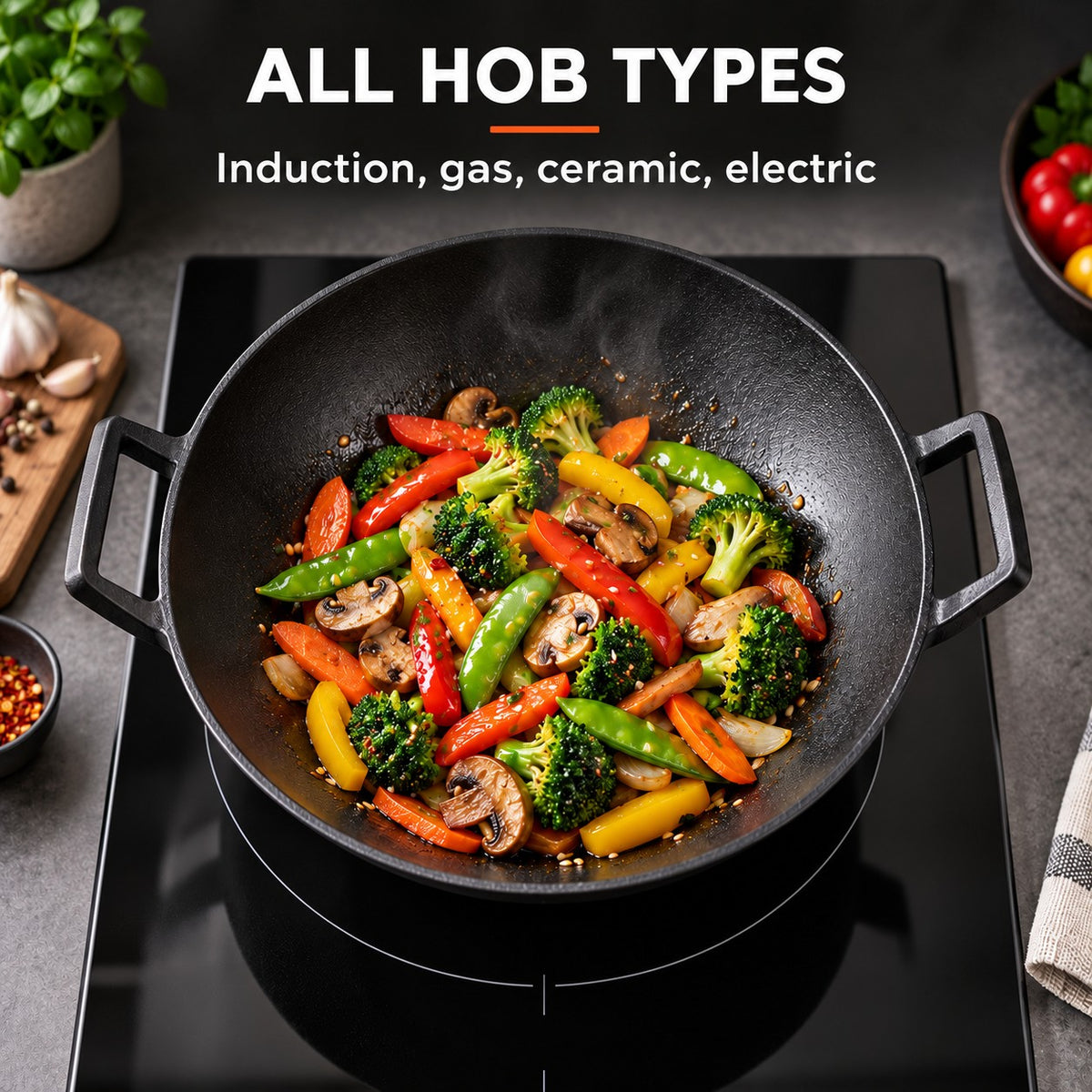 The Fulan Cast Iron Wok, ALL HOB TYPES: Induction, gas, ceramic, electric