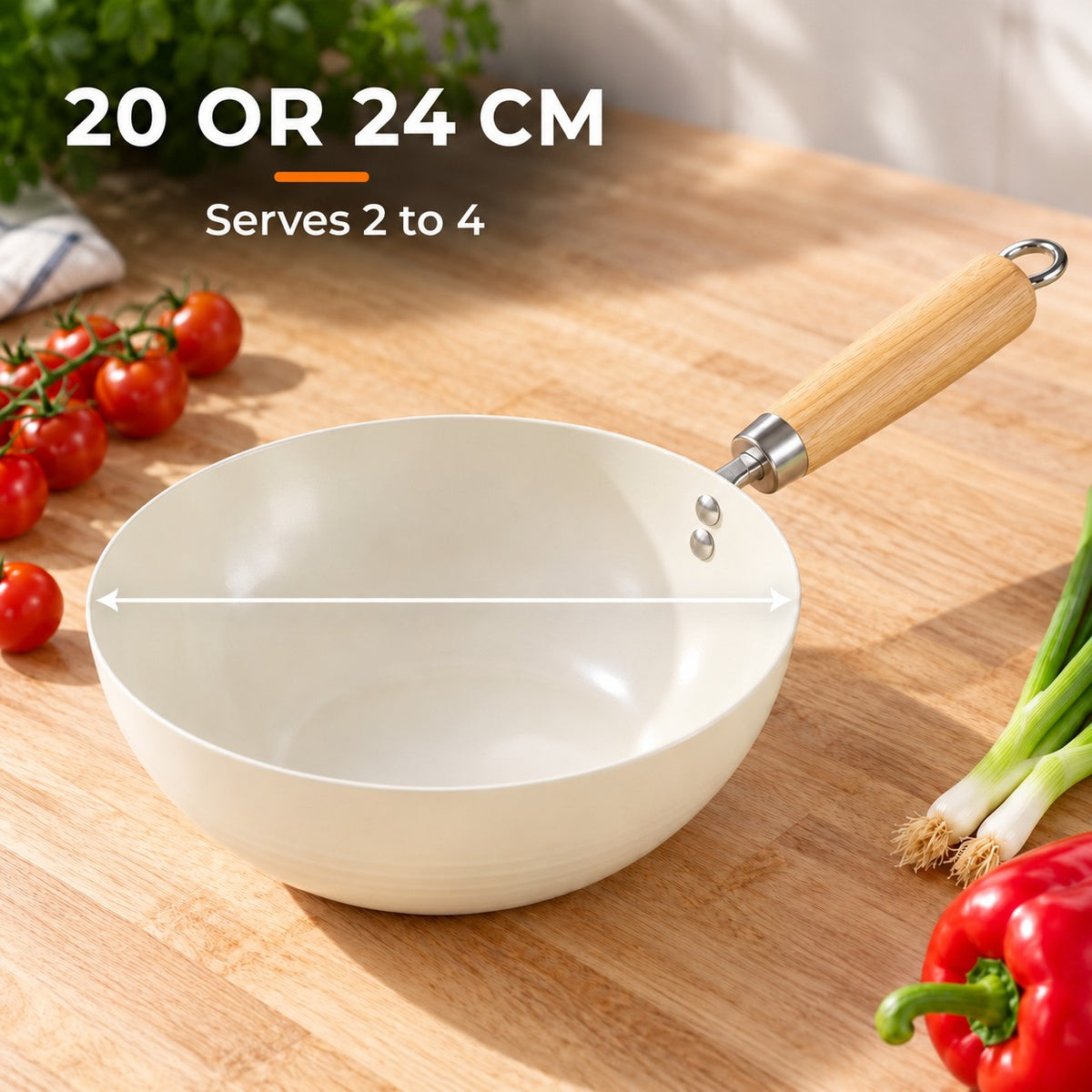 Ceramic-coated wok, 20 OR 24 CM: Serves 2 to 4