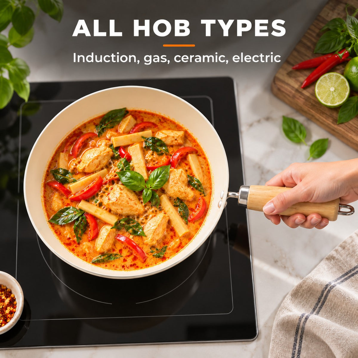 Ceramic-coated wok, ALL HOB TYPES: Induction, gas, ceramic, electric