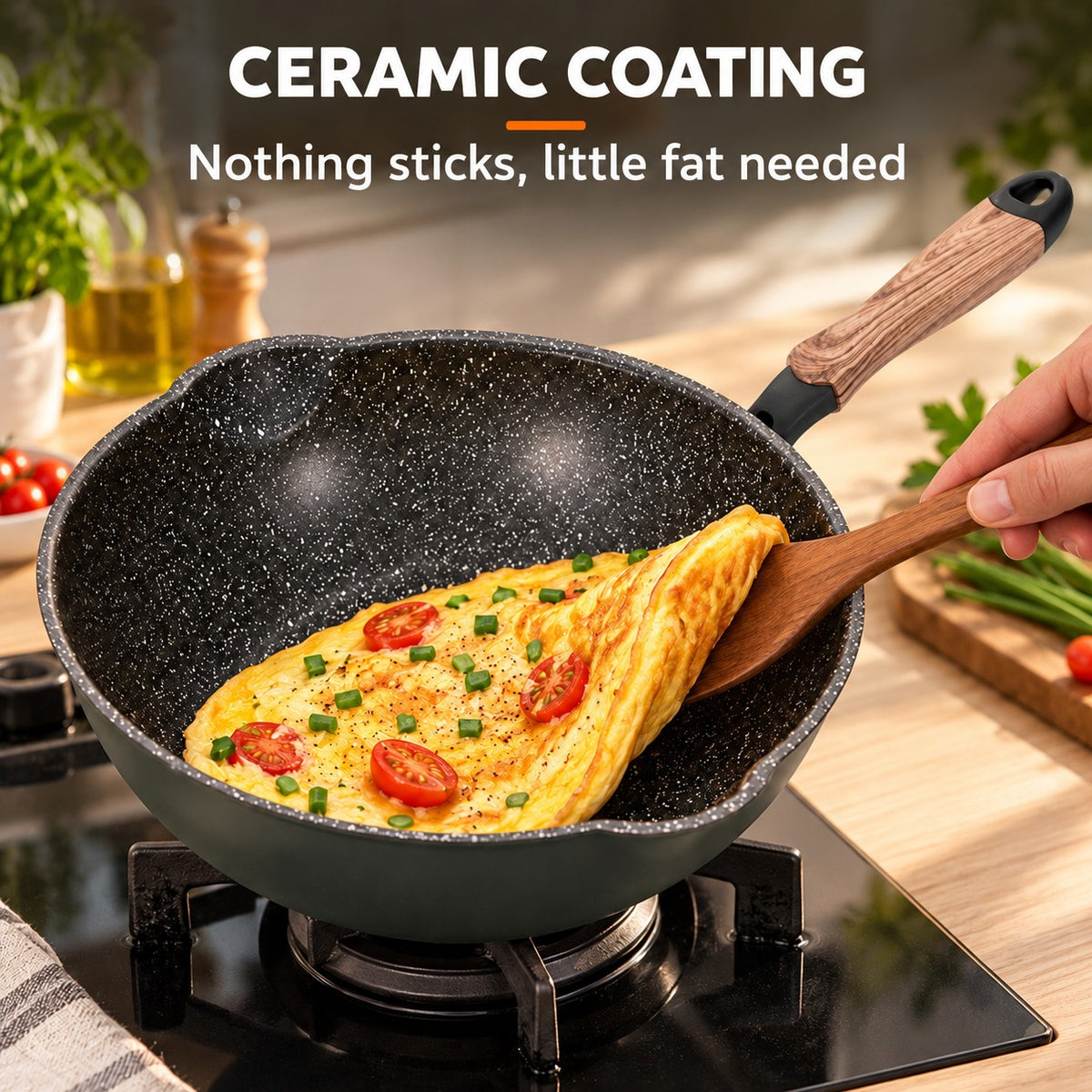 The Tsurugi Ceramic Wok, CERAMIC COATING: Nothing sticks, little fat needed