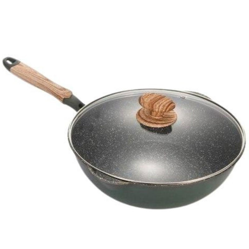 Tsurugi 28 cm ceramic non-stick wok with glass lid and wooden handle
