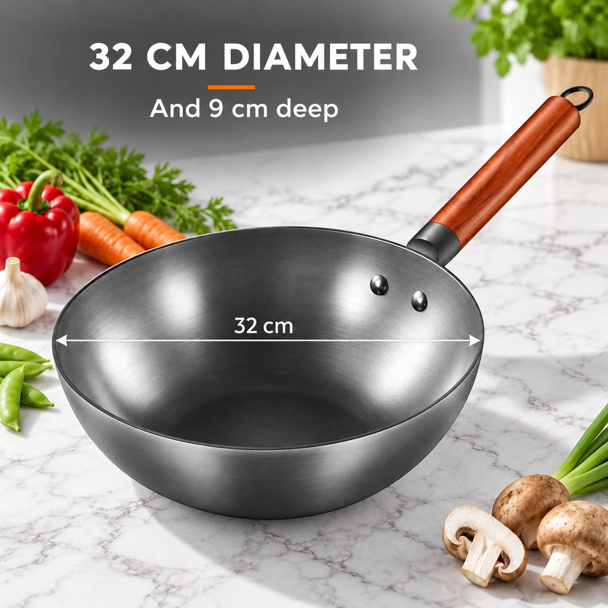 Chef's wok, 32 CM DIAMETER: And 9 cm deep