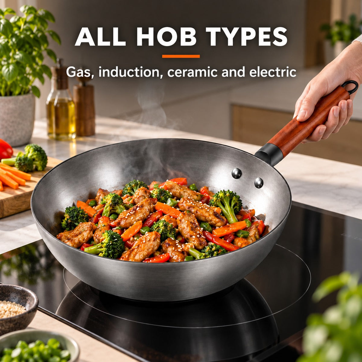 Chef's wok, ALL HOB TYPES: Gas, induction, ceramic and electric