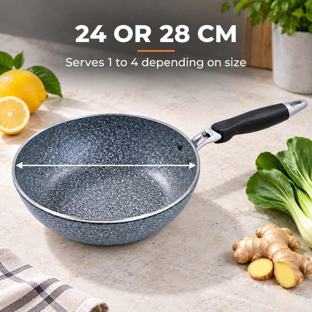 The Hayachine Non-Stick Wok, 24 OR 28 CM: Serves 1 to 4 depending on size