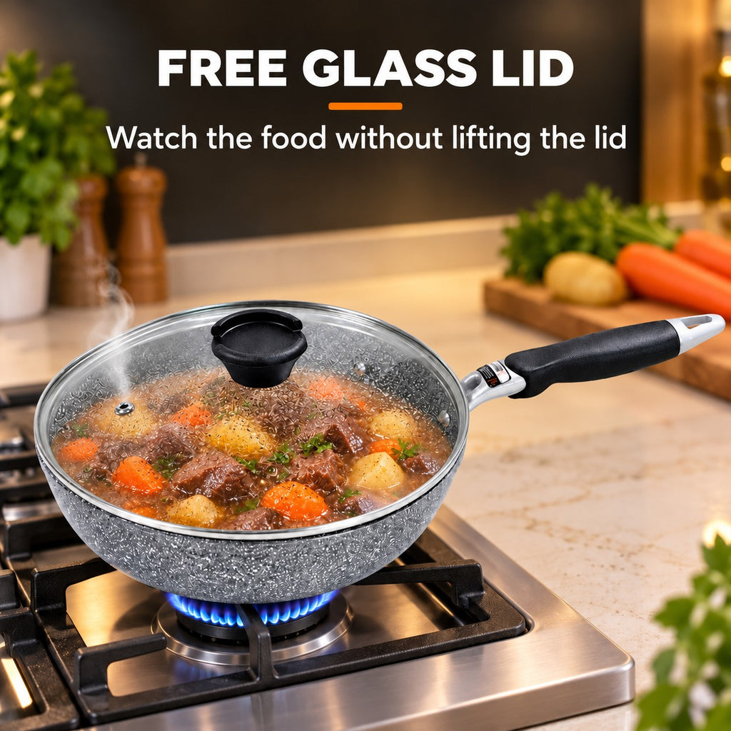 The Hayachine Non-Stick Wok, FREE GLASS LID: Watch the food without lifting the lid