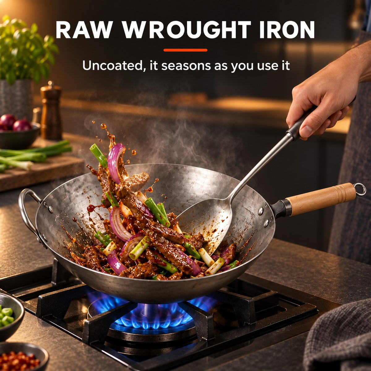 The Gassan Hand-Forged Wok, RAW WROUGHT IRON: Uncoated, it seasons as you use it