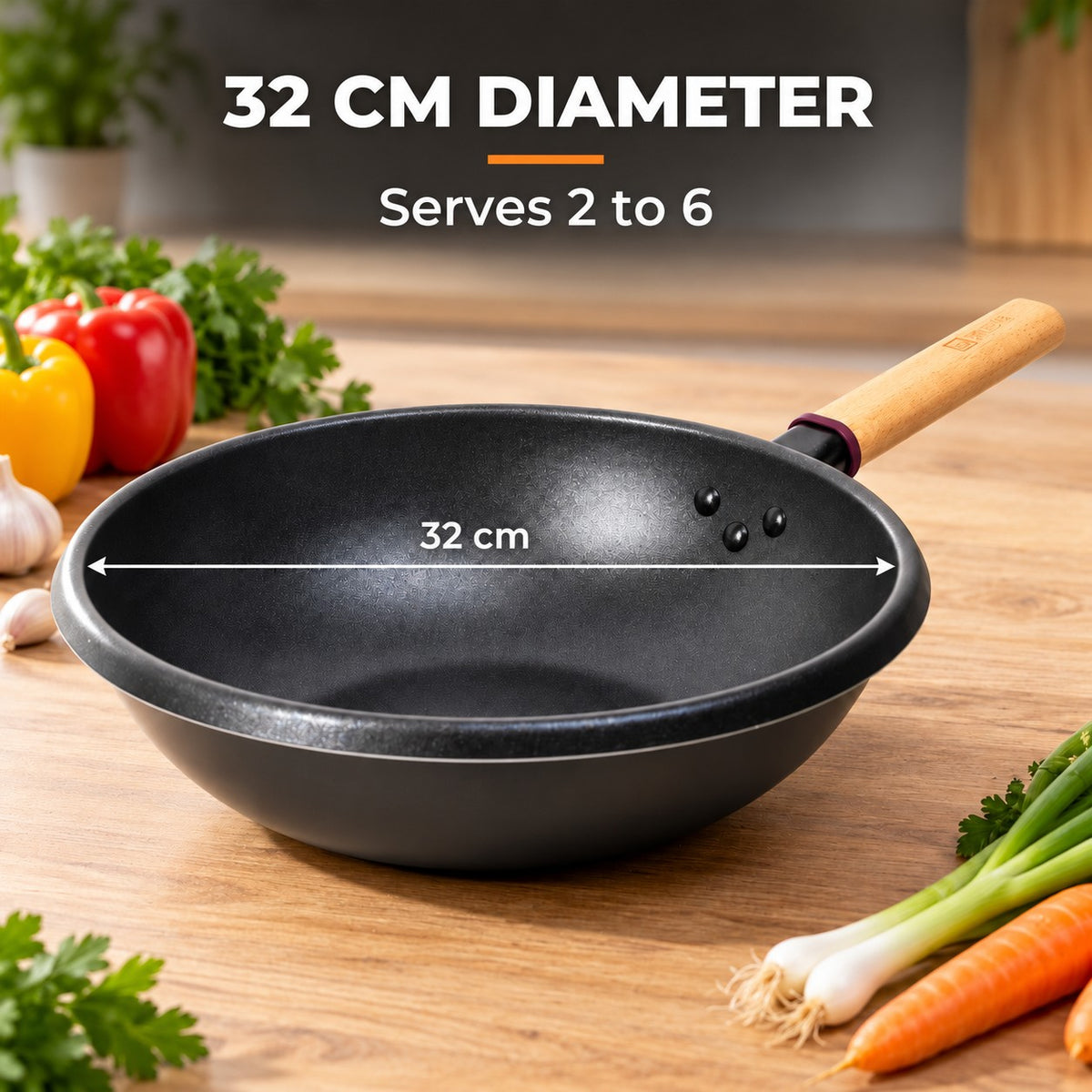 The Amagi Induction Wok Pan, 32 CM DIAMETER: Serves 2 to 6