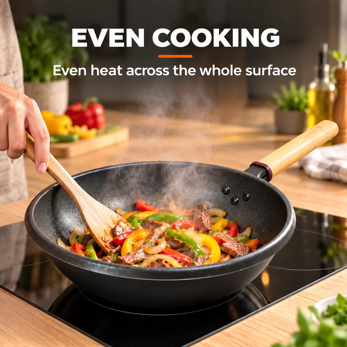 The Amagi Induction Wok Pan, EVEN COOKING: Even heat across the whole surface