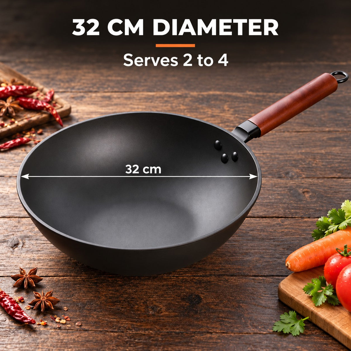 The Tsukuba Wok With Lid, 32 CM DIAMETER: Serves 2 to 4