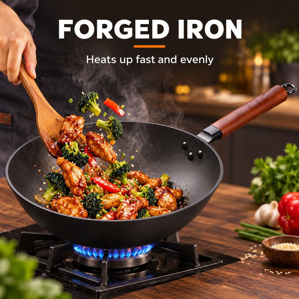 The Tsukuba Wok With Lid, FORGED IRON: Heats up fast and evenly