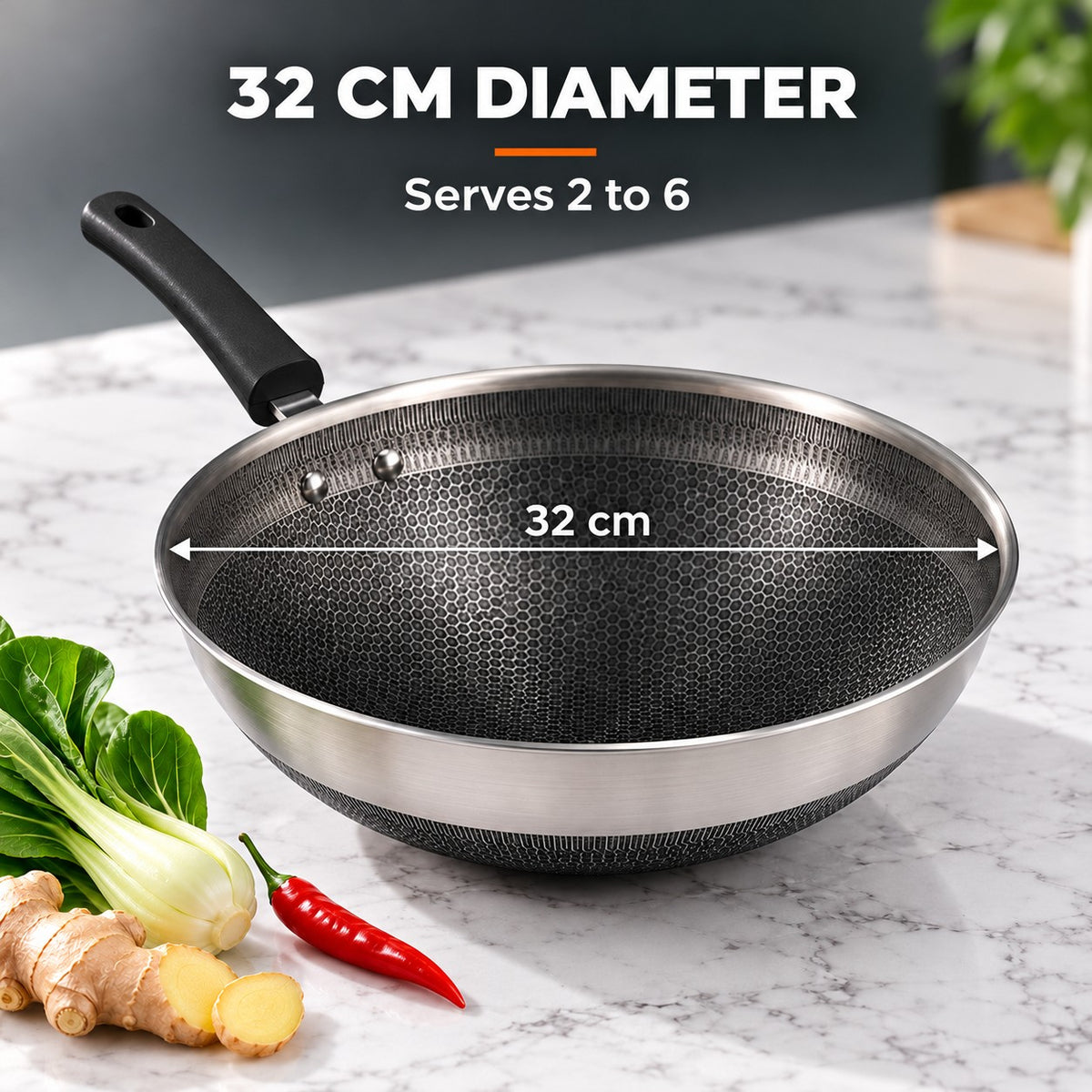 The Akagi Stainless Steel Wok, 32 CM DIAMETER: Serves 2 to 6